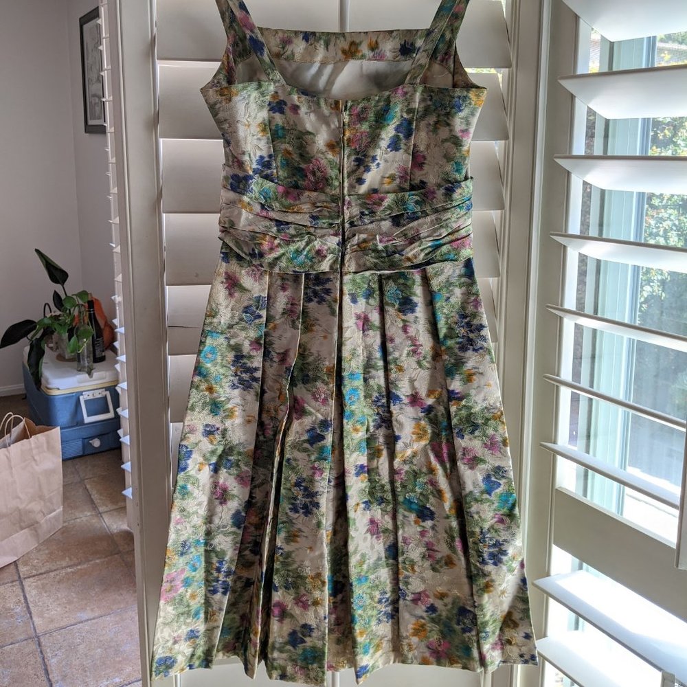Feldpausch Vintage Floral Pleated Cocktail Dress